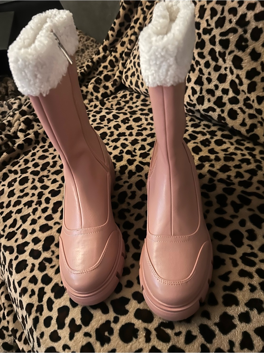 Cape Robbin Pink Faux-Shearling Platform Heeled Boots